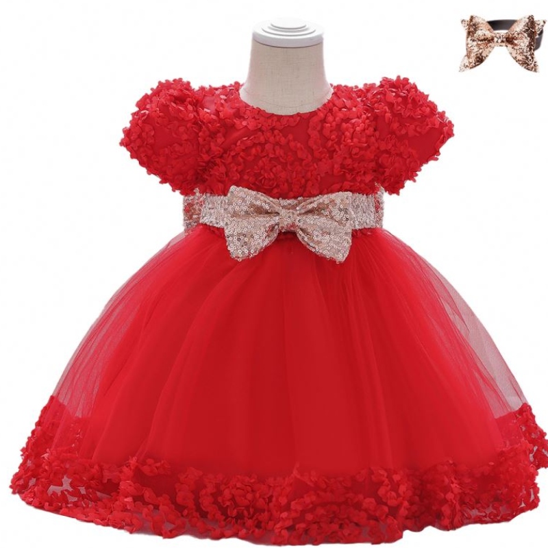 Baige New Design Kidherd Dresses Squasitined Bow L1941XZを持つ子供のためのファッショナブルな服