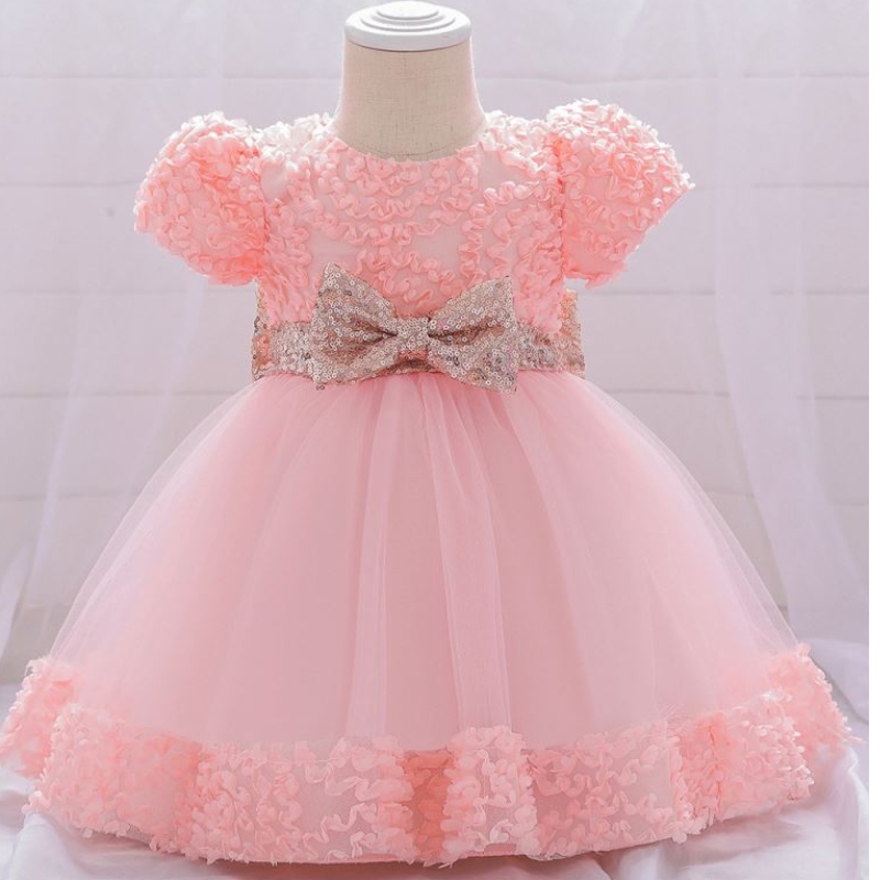 Baige New Design Kidherd Dresses Squasitined Bow L1941XZを持つ子供のためのファッショナブルな服