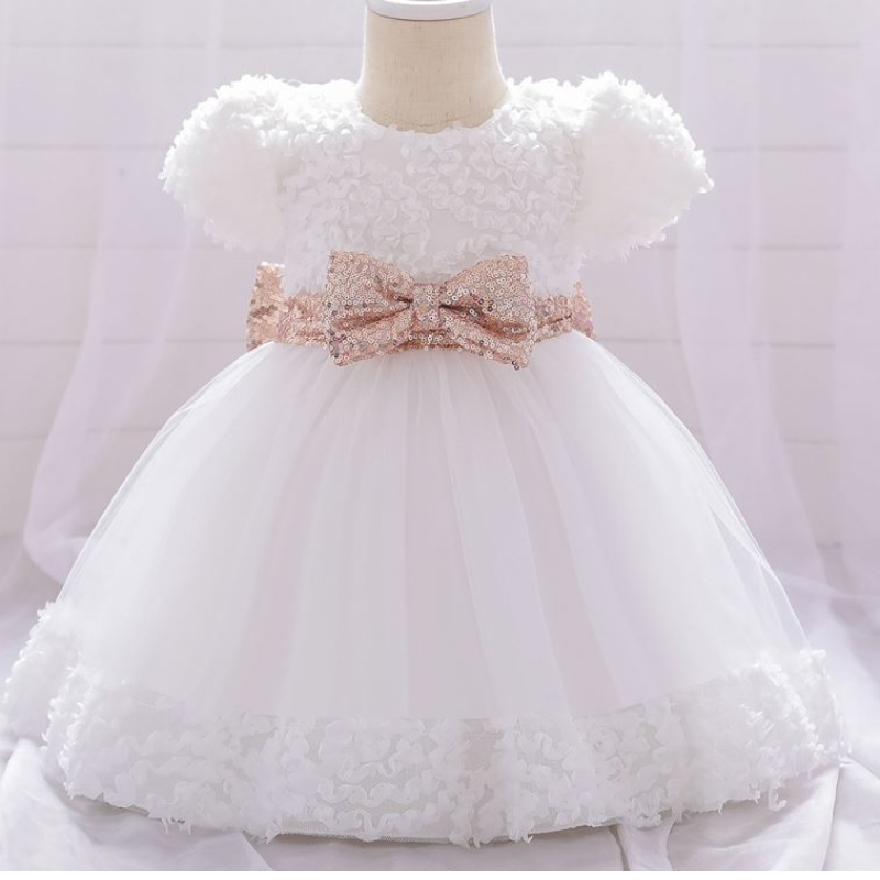 Baige New Design Kidherd Dresses Squasitined Bow L1941XZを持つ子供のためのファッショナブルな服