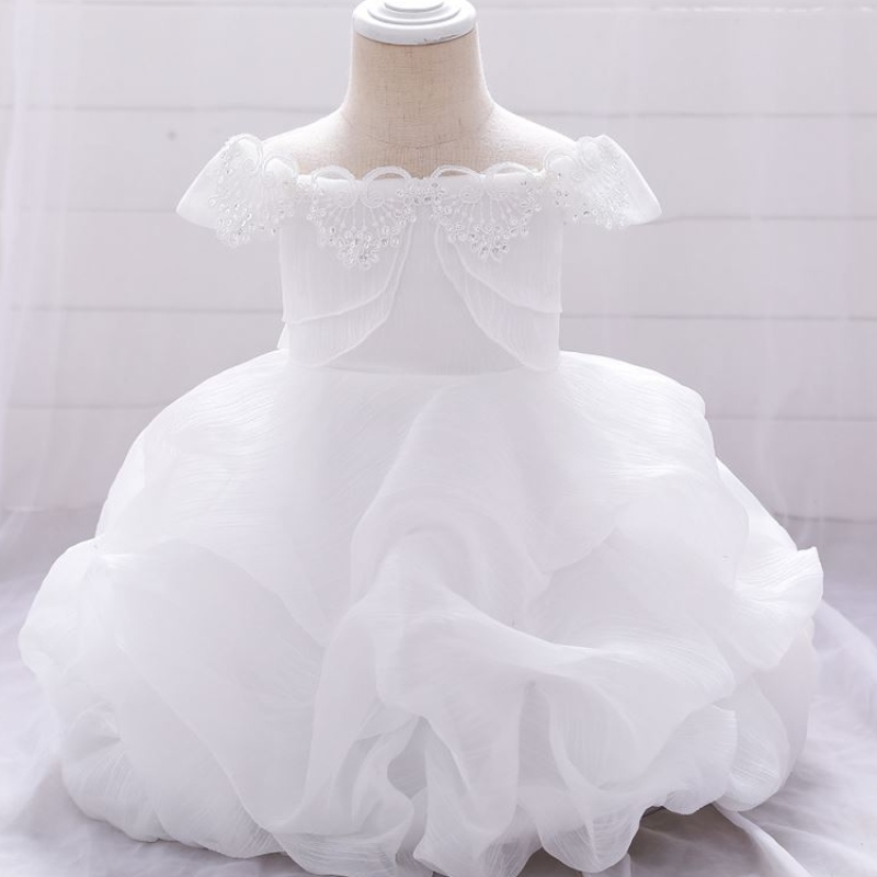 2020 Baige New White Baptism Cristning Blessing Dress Full Moon Birthday Girl Dress L1961XZ