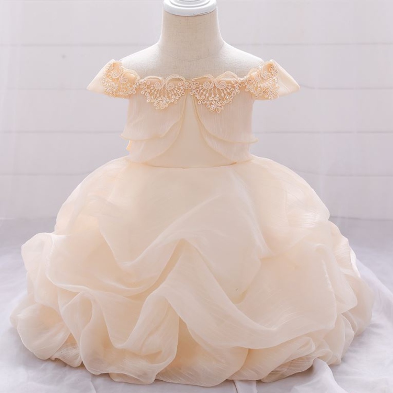 2020 Baige New White Baptism Cristning Blessing Dress Full Moon Birthday Girl Dress L1961XZ