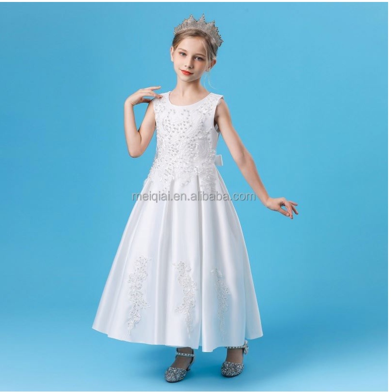 Baige New Arrival Flower Children Bridal Wedding Gownsエレガントなビーズのノースリーブガールドレス2055