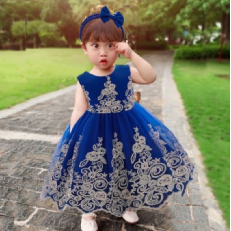 Baige New Lace Frock Kids Party Wear 0-6年フラワーガールバースデーパーティーボールガウンl2023xz