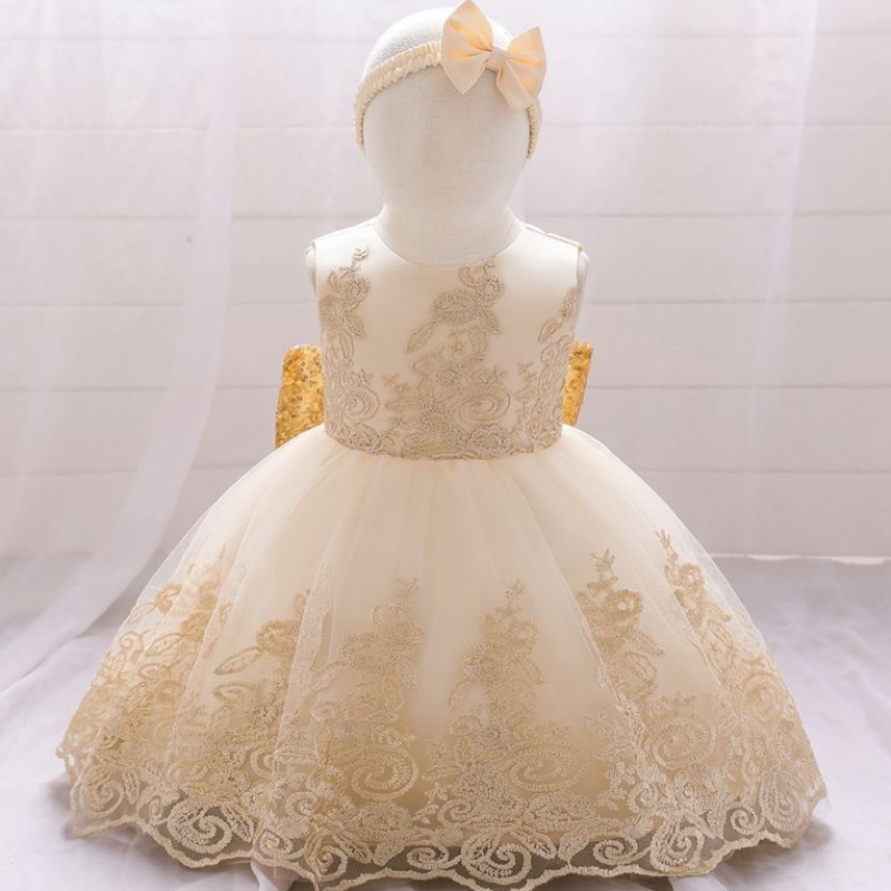 Baige New Lace Frock Kids Party Wear 0-6年フラワーガールバースデーパーティーボールガウンl2023xz