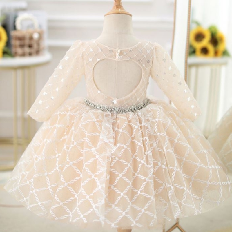 Baige Oem Children \\ 'S Invinding Dress Princess Girl Fluffy Yarn Flower Piano Costume Host BirthdayFrock DZ003