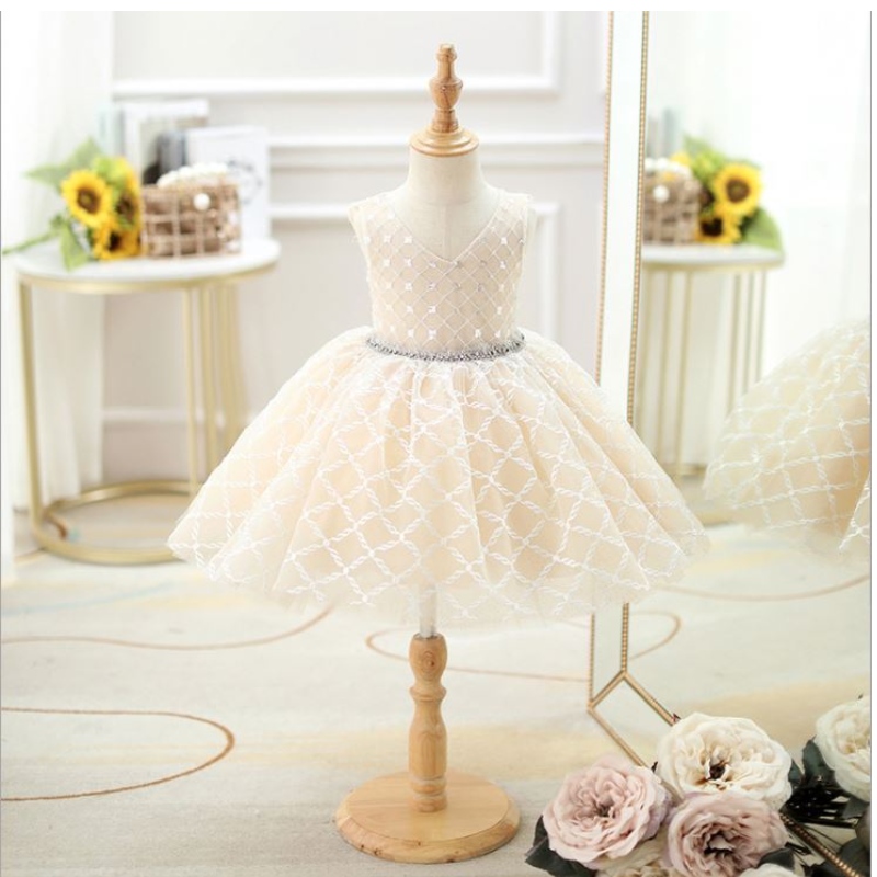 Baige Oem Children \\ 'S Invinding Dress Princess Girl Fluffy Yarn Flower Piano Costume Host BirthdayFrock DZ003