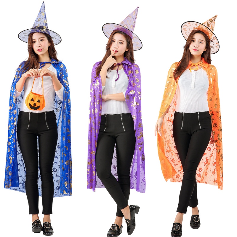 卸売ホットセラーキッズコスプレパンプキンポイント魔女マントハロウィーンケープパテニティスーツケープ