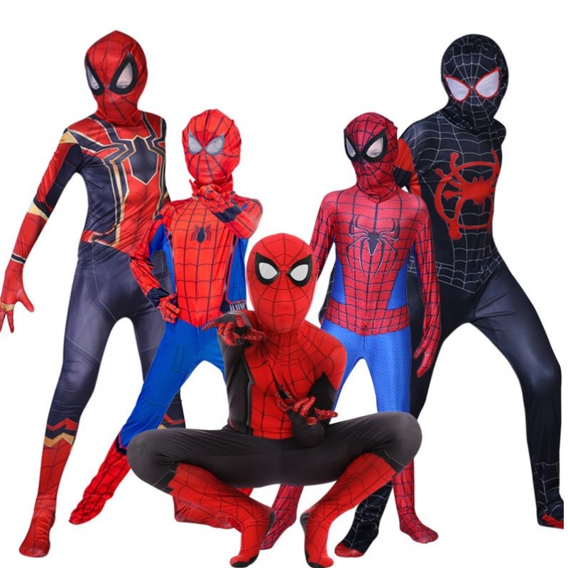 スパイダーマンスパイダーマンコスチュームファンシージャンプスーツ大人と子供ハロウィーンコスプレコスチュームレッドブラックスパンデックス3Dコスプレ衣類