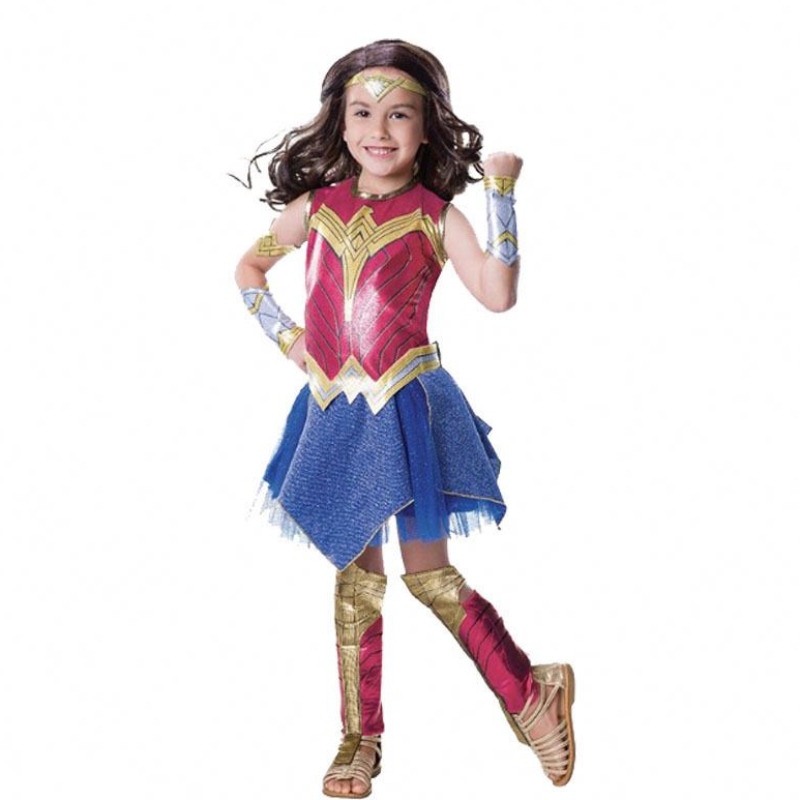 ワンダーガールの衣装の子供たちは、子供のためのスーパーヒーローコスプレハロウィーンコスチュームをドレスアップ