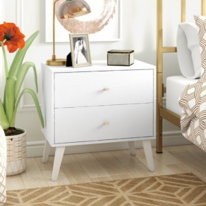 新しいデザイン2引き出しは、固体木引き出しで寝室のナイトスタンドの黒ベッドサイドナイトスタンド