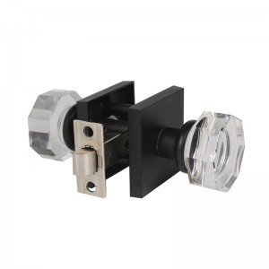 S2603クリアガラスクリスタルドアノブインテリア、オクタゴンシェイプベッドルーム用プライバシードアノブ/bathroom、マットブラック