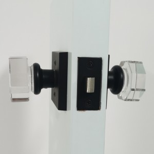 S2603クリアガラスクリスタルドアノブインテリア、オクタゴンシェイプベッドルーム用プライバシードアノブ/bathroom、マットブラック