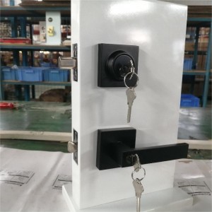 シングルシリンダーデッドボルトセットを備えた四角い入口レバー、キー付きコンボドアロック、ヘビーデューティエントリドアロックセット、マットブラック1パック