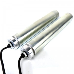 ストレート76/82非標準DC電気ローラー、ビルトインモーター、カスタマイズされたステンレス鋼コンベアベルト、同期ホイール、亜鉛メッキパワーダブルロウスプロケット、ゴムコーティング