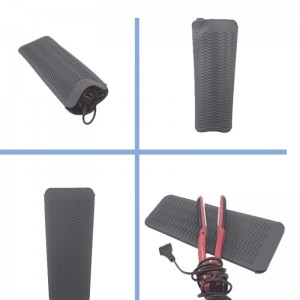 耐性シリコンマットポーチ、ポータブル熱耐性カバーポーチトラベルヘアカーラーカール鉄のための滑り止めマット、ヘアストレートナー、カーリングワンドストレージ