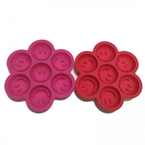Molde Redondo de Silicona Para Cubitos de Hielo、Con 7 Orificios、Con Rejilla de Hielo、Cara Sonriente Creativa