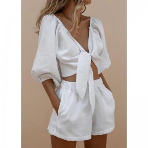 女性レースアップトップ&ショーツセット