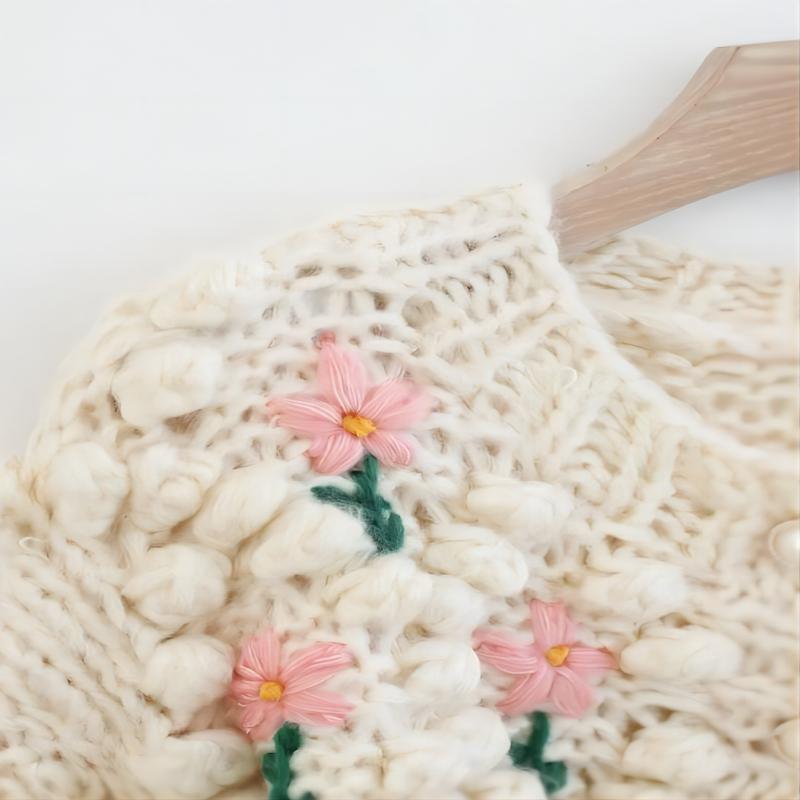 カスタムニットボタンカーディガン刺繍かぎ針編みプラスサイズの女性セーター
