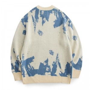 高品質のジャクアードパターンニットウールクルー首の男性セーター