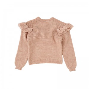 フラウンスニットコットンキッズガールズセーターを備えた最新の冬の丸い首