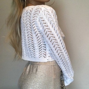 ホワイトVネックプルオーバーが空腹の長袖ファッションショー薄いセクシーなニット女性\\\\のセーター