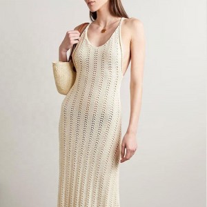 ニットウェアメーカーカスタムラウンドネックスリングホローバックレスセクシーな女性ニットドレス