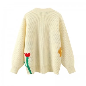 デザイナーの女性のセーターカスタム特大のVネックニット刺繍女性JACQUARDルーズカーディガンセーター女性の女性