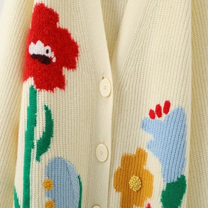 デザイナーの女性のセーターカスタム特大のVネックニット刺繍女性JACQUARDルーズカーディガンセーター女性の女性