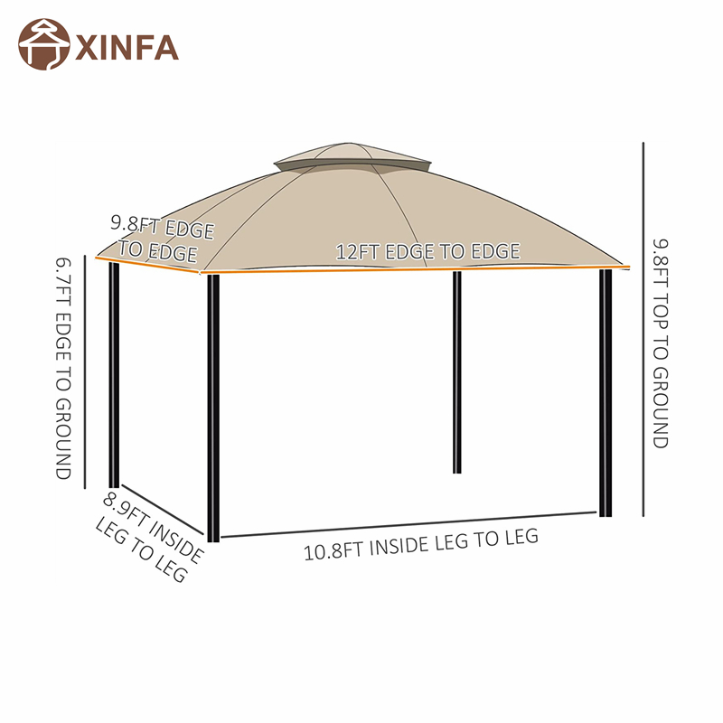12 \\ 'x 10 \\' 2レベルの屋外ガゼボキャノピーテントジッパーメッシュサイドウォール、ベージュのパティオ用