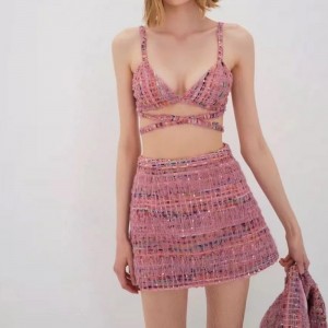 レトロ気質小香料スーツツイードスリムスカートスーツ