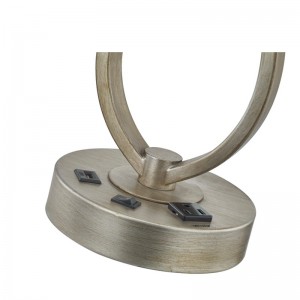 アンティークシルバー仕上げのスリープデスクランプ、デスクランプ付き、便利なアウトレット、USBポート