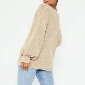 長い風船の袖とオープンフロントのニットカーディガン