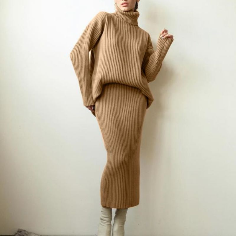 冬の新しいファッションカスタムウィメンズの温かいタートルネックプルオーバーニットセータースーツ