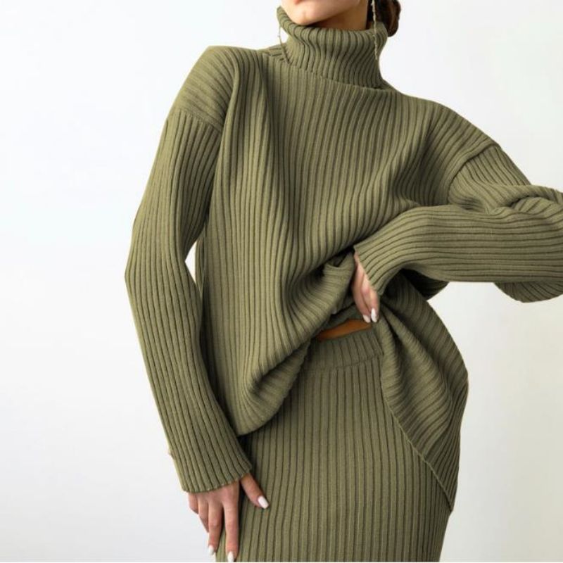 冬の新しいファッションカスタムウィメンズの温かいタートルネックプルオーバーニットセータースーツ