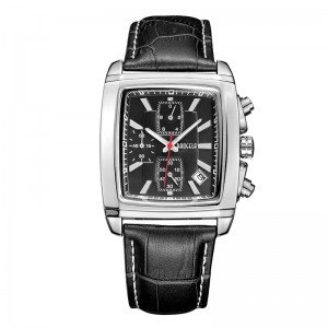 Baogela Rectangle Dial Leather Strap Watch for Men Casuary Blue Chronograph Quartz Watches Man Wristwatch Montre reloj