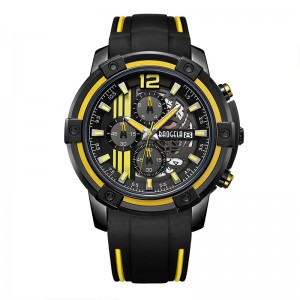 Baogel Men \\\\ \'s Black Silicone Strap Quartz Watches Chronograph Sports Wulistwatch for Man 3atm防水ラミナスハンドイエロー22701