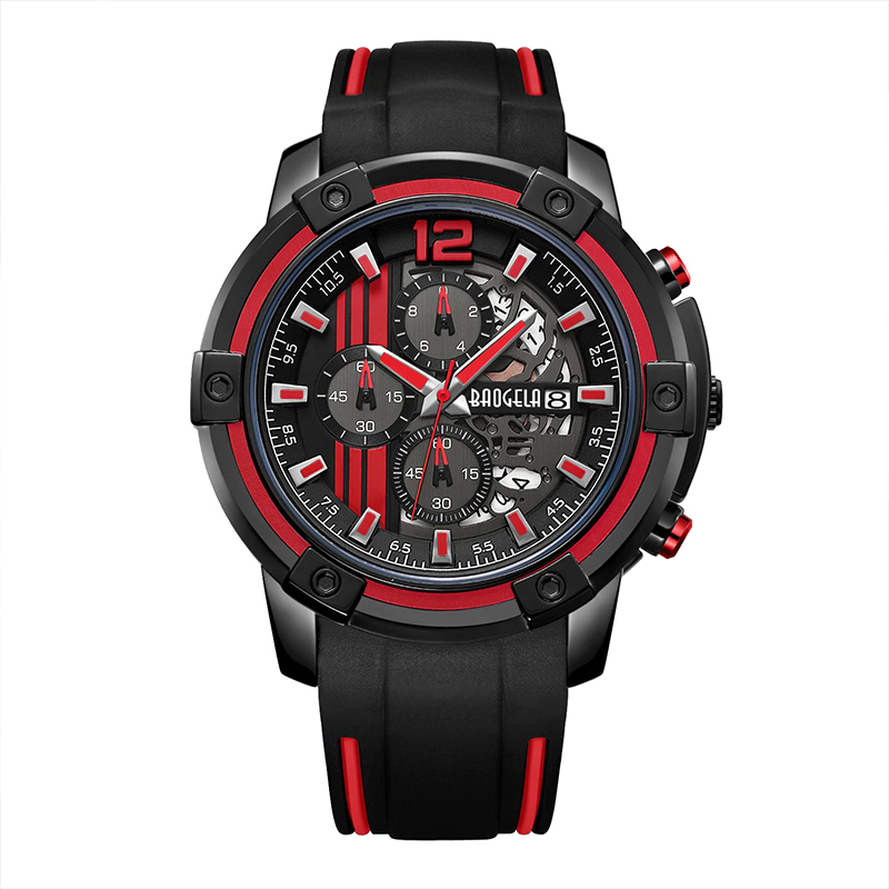 Baogel Men \\ 's Black Silicone Strap Quartz Watches Chronograph Sports Wulistwatch for Man 3atm防水ラミナスハンドイエロー22701