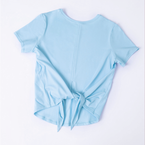 弾性スプリットOネックヨガTシャツ