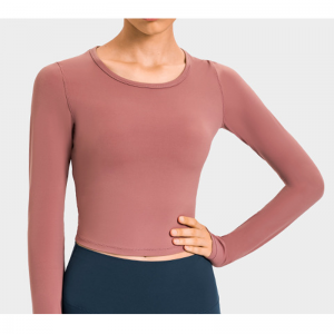 クロップドフィンガーコットOネックヨガシャツ