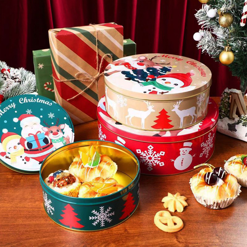 クリスマスギフトボックススリーピースラウンドボックスクッキーパッケージボックスクリスマスブリキメーカーカスタムブリキ
