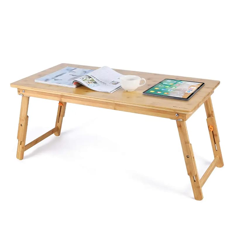 竹の端テーブル大規模なサイズの床デスクテーブルトレイ折りたたみ脚を備えたトレイを提供する朝食用のトレイ調整可能な低コーヒーテーブル