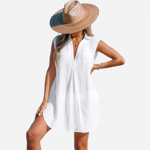 Vネックの基本的なカラーカバーアップドレス