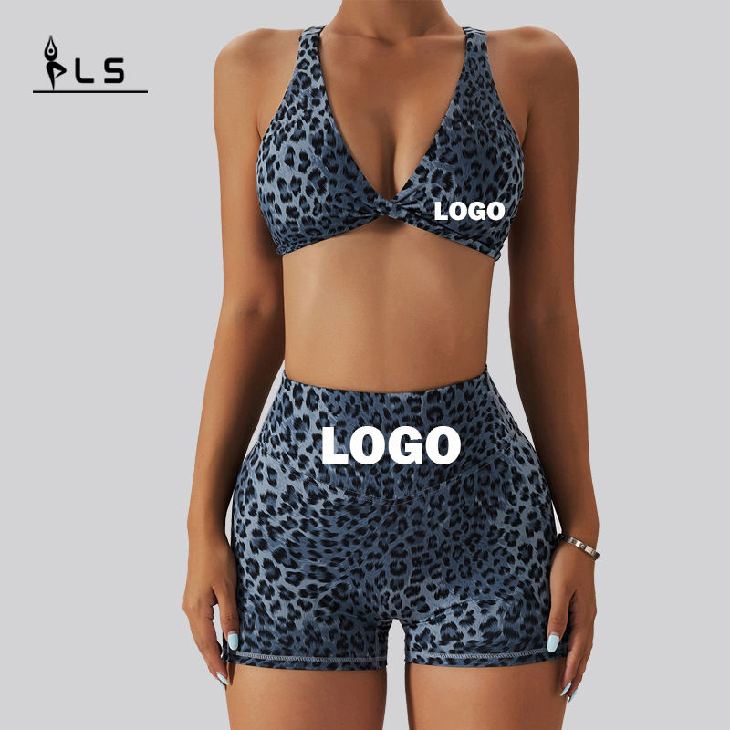 SC1066 Women \\ 'S Yoga Sets Leopard Print Sport Bra and Sport Shortsランニングスーツヨガセットフィットネス女性2024