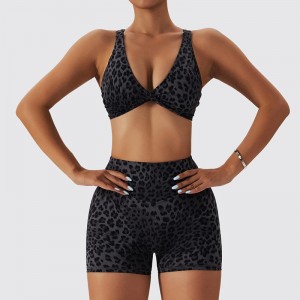 SC1066 Women \\\\ \'S Yoga Sets Leopard Print Sport Bra and Sport Shortsランニングスーツヨガセットフィットネス女性2024