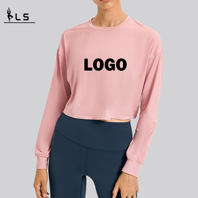 SC10265通気性ヨガクロップトップジムフィットネスタイトTシャツヨガロングスリーブ女性Tシャツジムシャツ