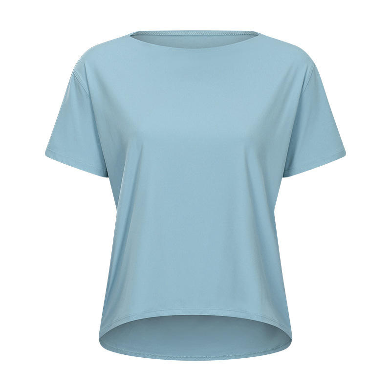 SC10266カスタムロゴヨガシャツカットアウトトレーニングプルオーバーヨガシャツ短袖ヨガトレーニングゆるいクイックドライTシャツの女性