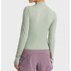 SC10268ヨガ長袖女性TシャツジムシャツコンプレッションジムトレーニングスポーツスタンドカラーハーフジップスポーツTシャツ女性用