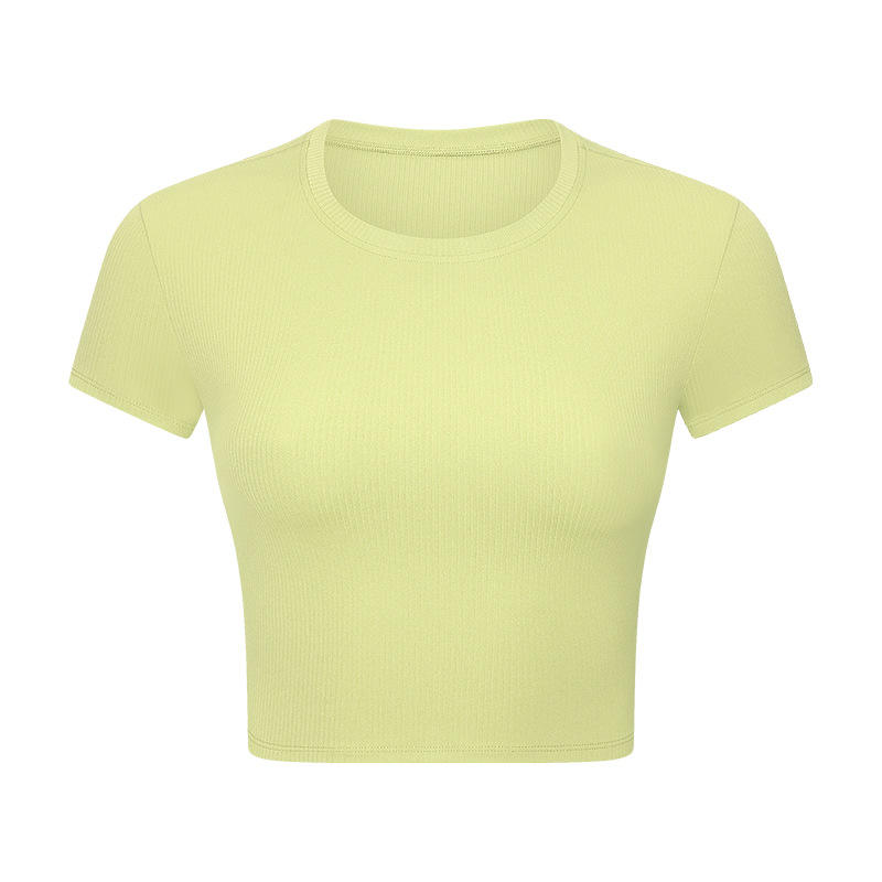 SC102612通気性ヨガクロップトップジムフィットネスタイトTシャツヨガTシャツランニングラウンドネックTシャツ