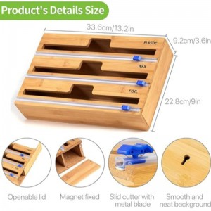 カッター、プラスチックラップ、アルミホイル、キッチン引き出し用ワックスペーパーディスペンサー、竹ロールオーガナイザーホルダー、12 \\\\ \\\"ロール（1 in 1）用のワックスペーパーディスペンサーを含む1 in 1ラップディスペンサー...