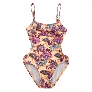 プリントされたホルターバックがくり抜かれた子供たちの水着